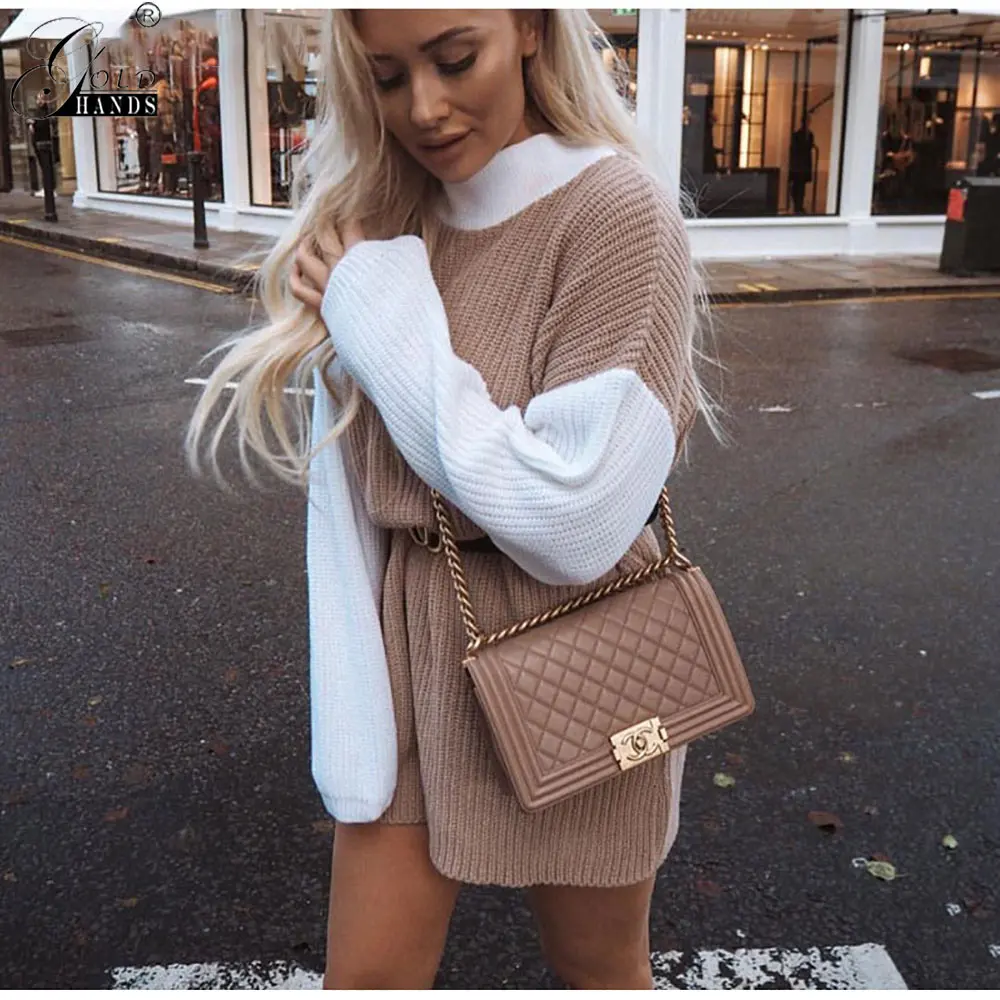 Золотые стрелки 2019 Новые осенне-зимние топы с высоким воротником в стиле пэчворк