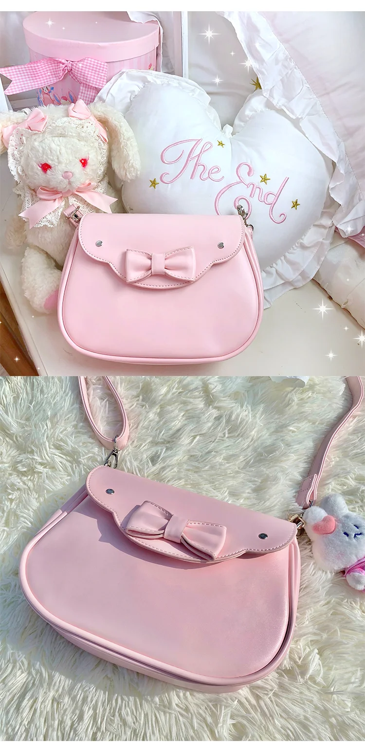 

Bow Cute Handbag for Yong Girls Kawaii Purses and Handbags Women Fashion Half Moon Lolita Totes Crossbody Bags Japanese Style