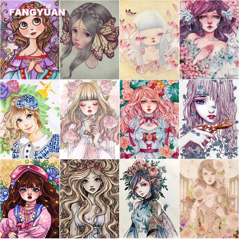 

Diamond Painting Kit Hand Drawn Illustration Art Pretty Girls Diamond Mosaic Pictures of Rhinestones Embroidery Home Wall Decor