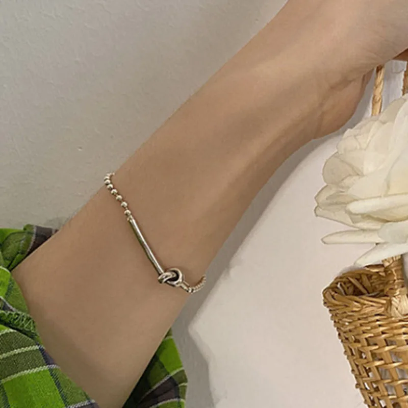 

MEYRROYU Korea Simple Silver Plated Rope Knot Charm Bracelet Ladies Fashion Jewelry Gift 2021 New Products