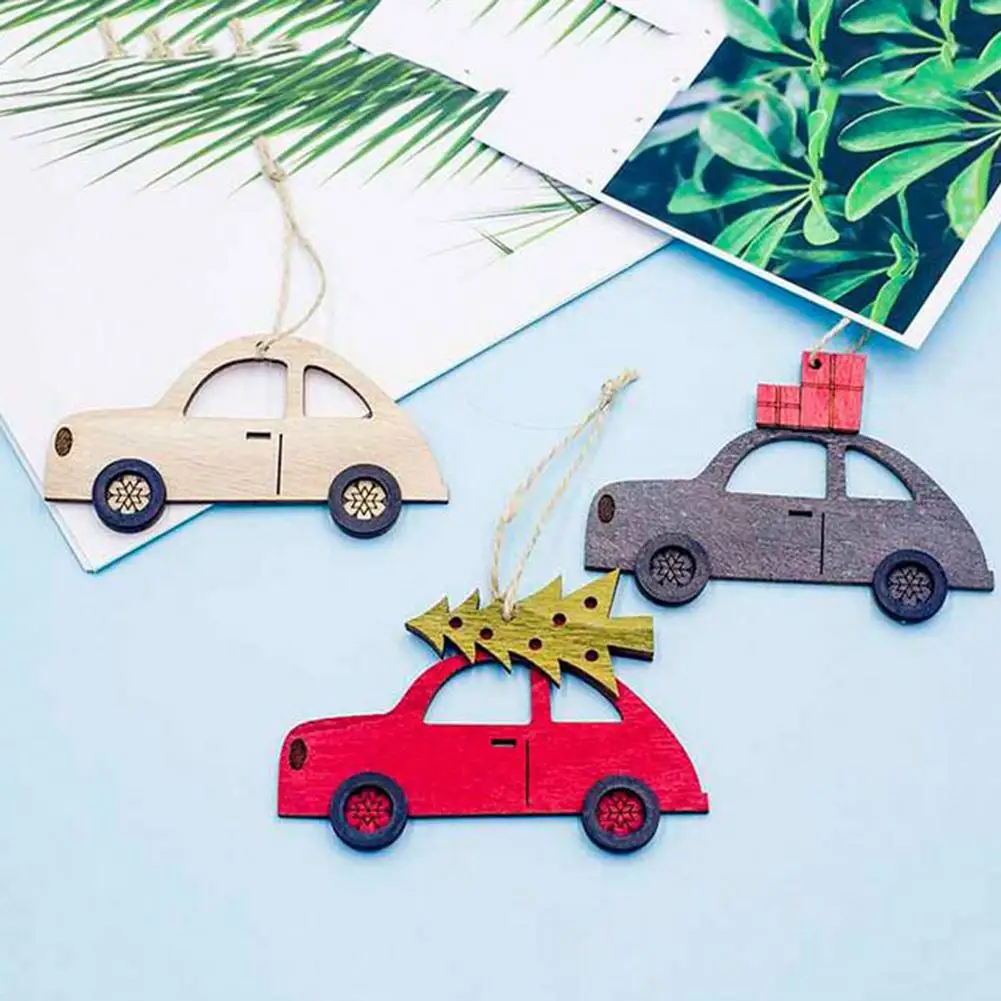 Деревянная Расписная Маленькая подвеска в виде машины Рождественская елка