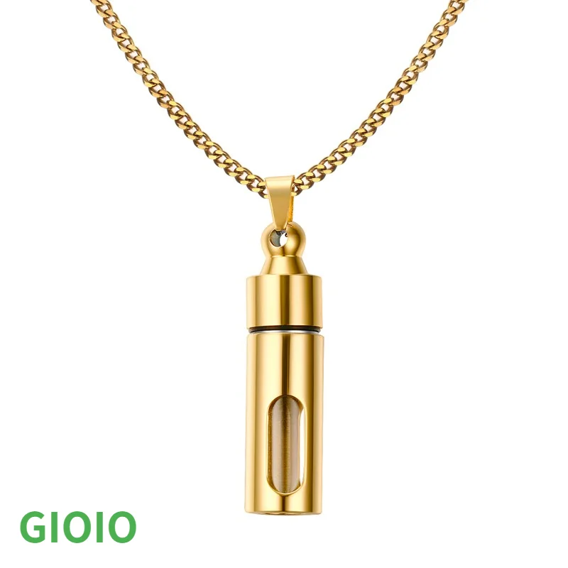 

GIOIOPerfume bottle pendant stainless steel openable steel glass pendant gold black European and American fashion men jewelry