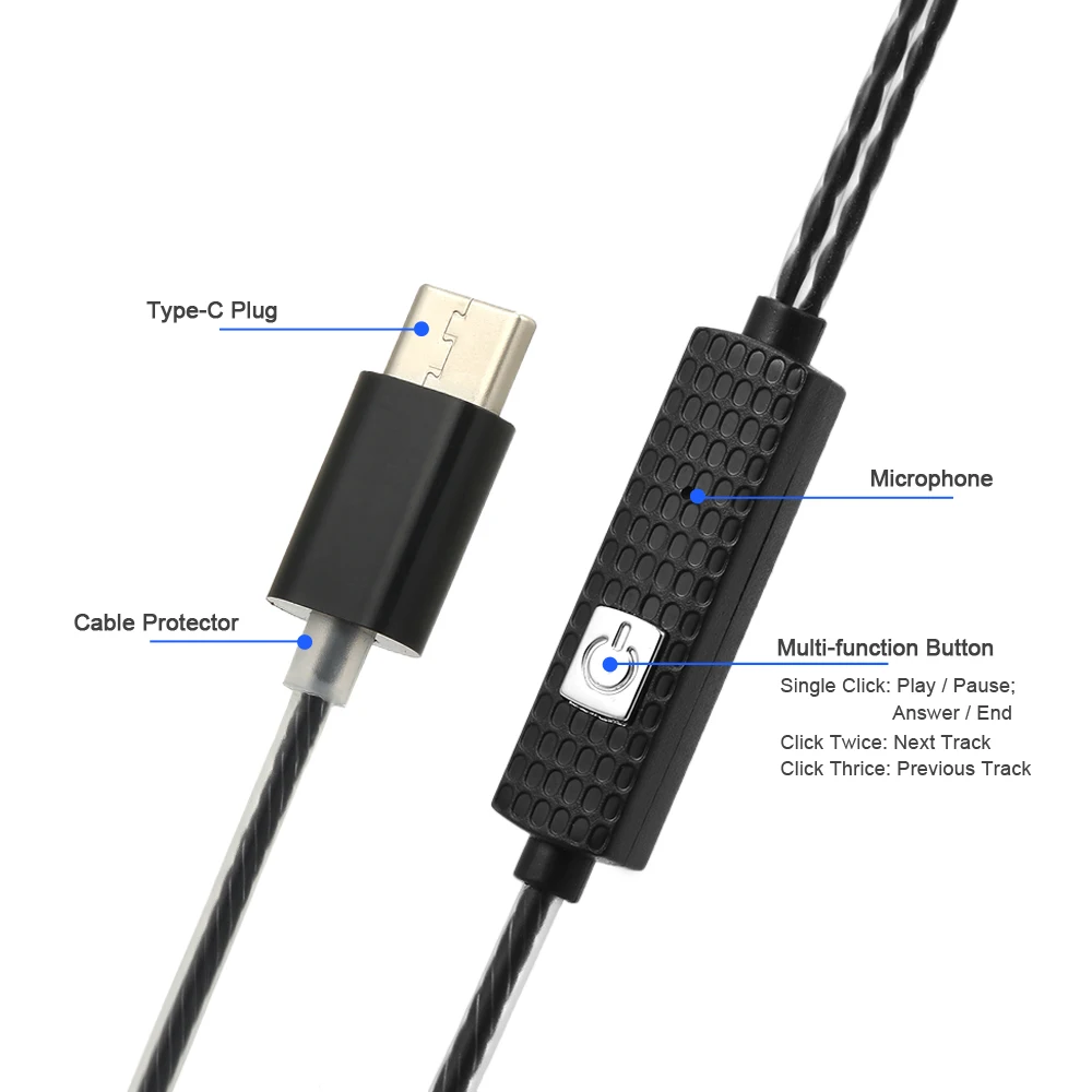 Usb type-C проводные наушники в ухо, музыкальные наушники, наушники для смартфона, гарнитура, встроенный контроль с микрофоном для смартфонов