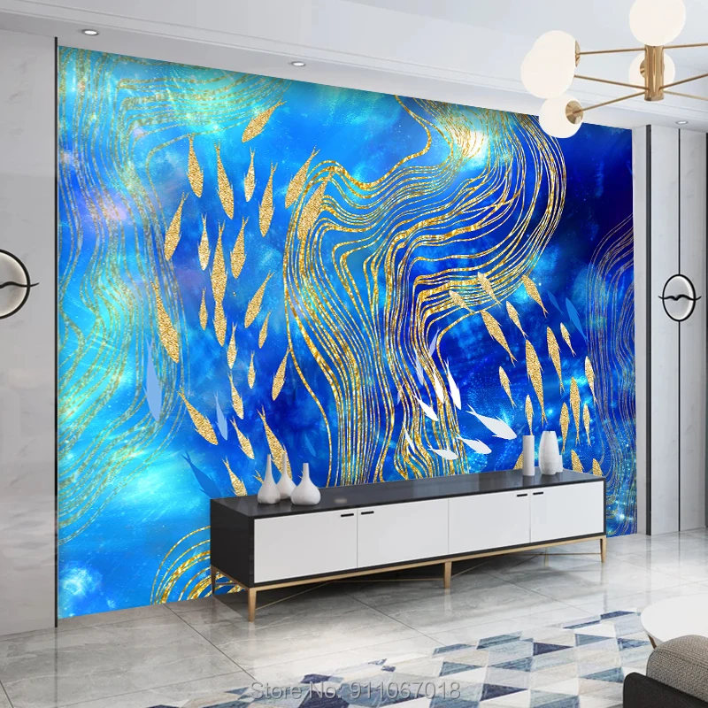 

Настенные 3d наклейки на стену, абстрактные синие нетканые обои на заказ, для гостиной, детской, спальни