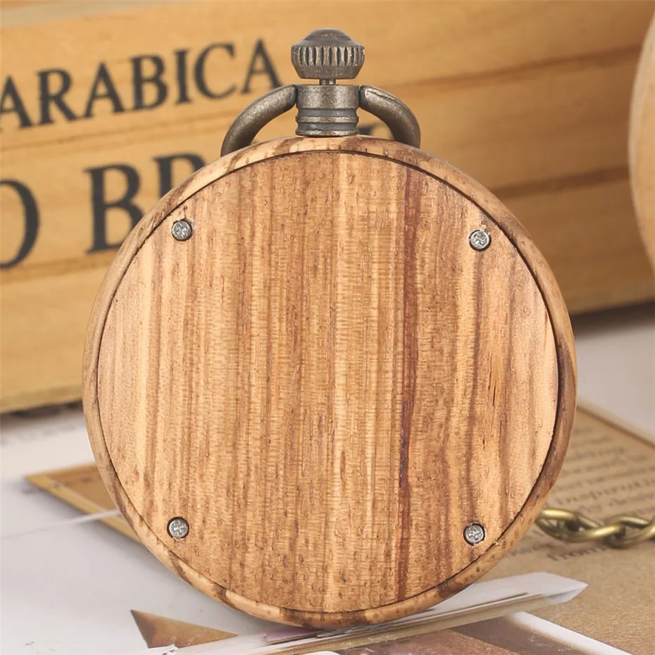 

Creative Brown Wooden Watch Quartz Pocket Watches Bronze Pocket Hanging Chain Retro Pendant Necklace Clock Gifts