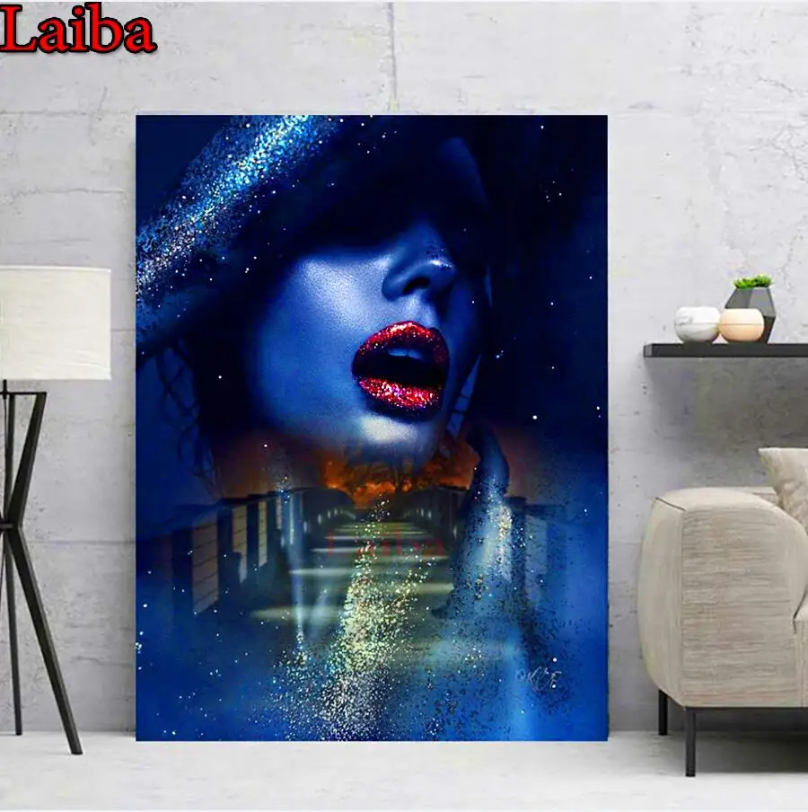 Алмазная картина Фантазия девушка красная губа мозаика сексуальная леди мост