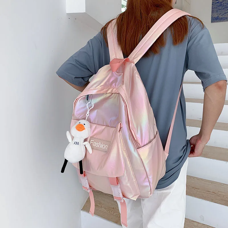 Модный Лазерный нейлоновый женский рюкзак школьный для девочек-подростков