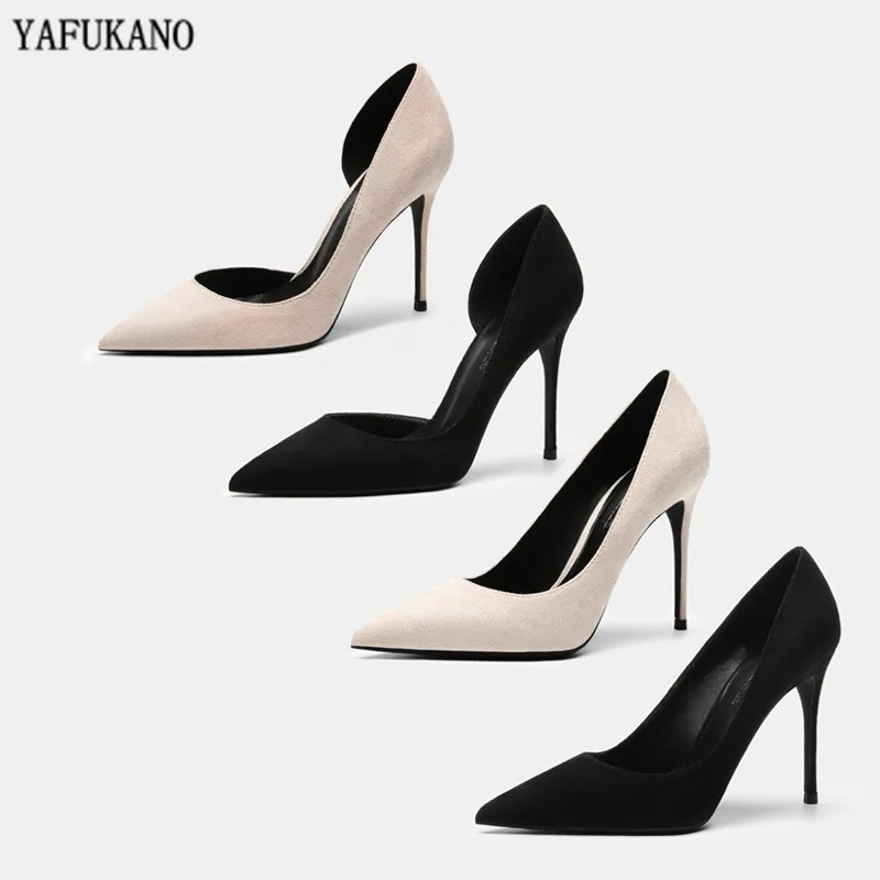 Женские туфли-лодочки с острым носком туфли из флока на тонком каблуке 10 см