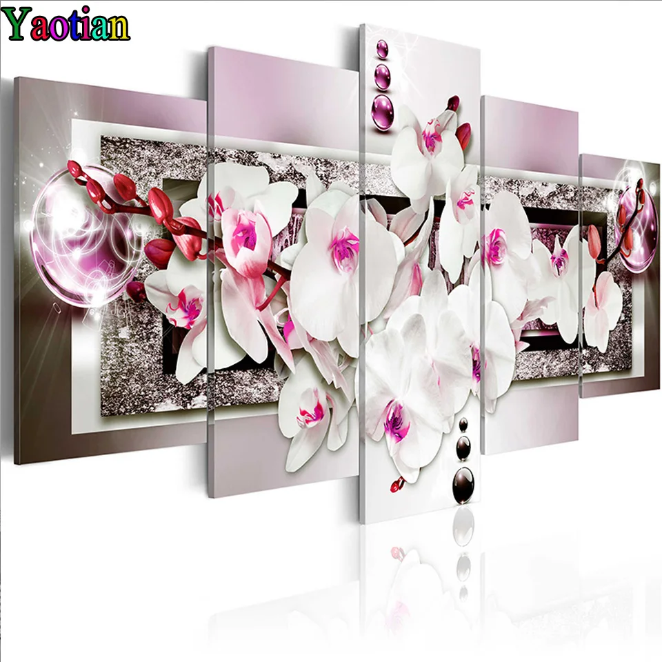 

DIY Handmade Diamond Painting 5 Pieces White Orchid Flower Diamond Embroidery Sale Cross Kits Kits Diamond Mosaic Home Decor