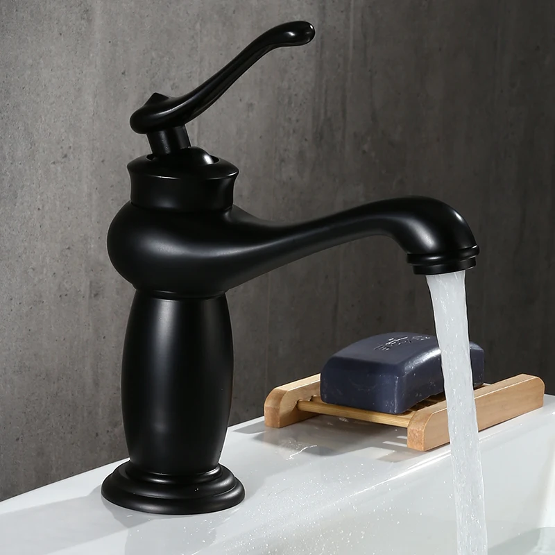 

Bathroom Sink Faucet Black Bronze Finish Brass Basin Sink Taps Single Handle Water Taps Water Mixer Tap
