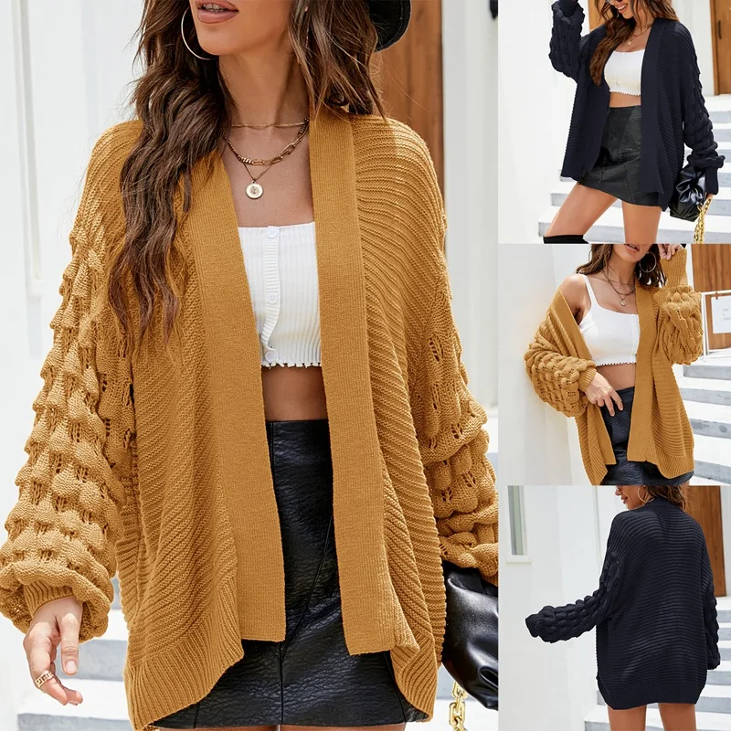 

Womens Open Front Long Sleeve Chunky Knit Cardigan Sweaters Loose Coat