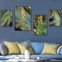 abstract green gold leaf plant canvas painting poster wall art print nordic modern pictures scandinavian living room decor