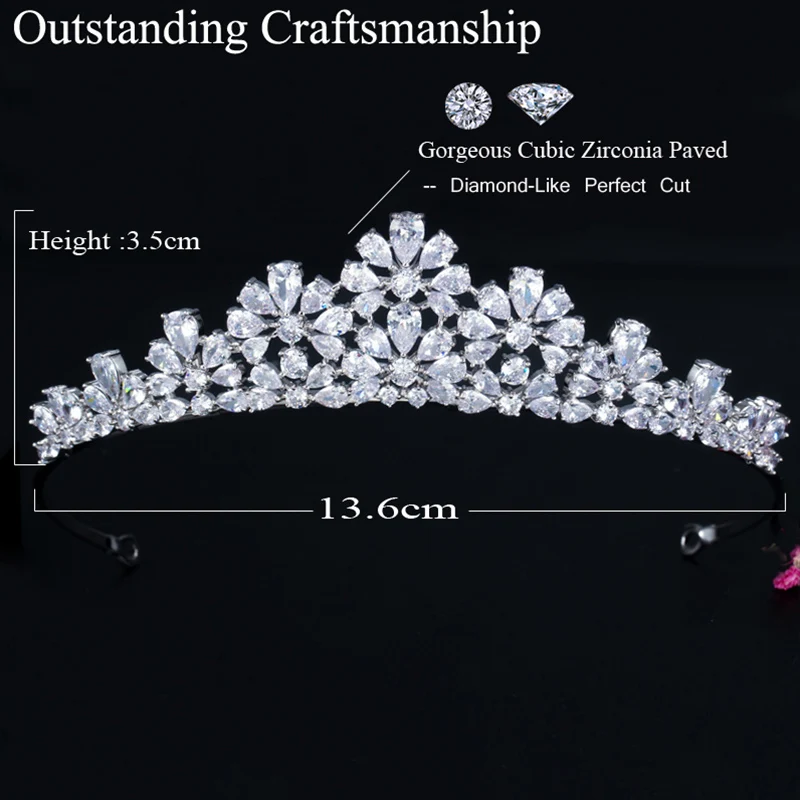 Pera блестящий цветок кубический цирконий кристалл элегантный головной убор