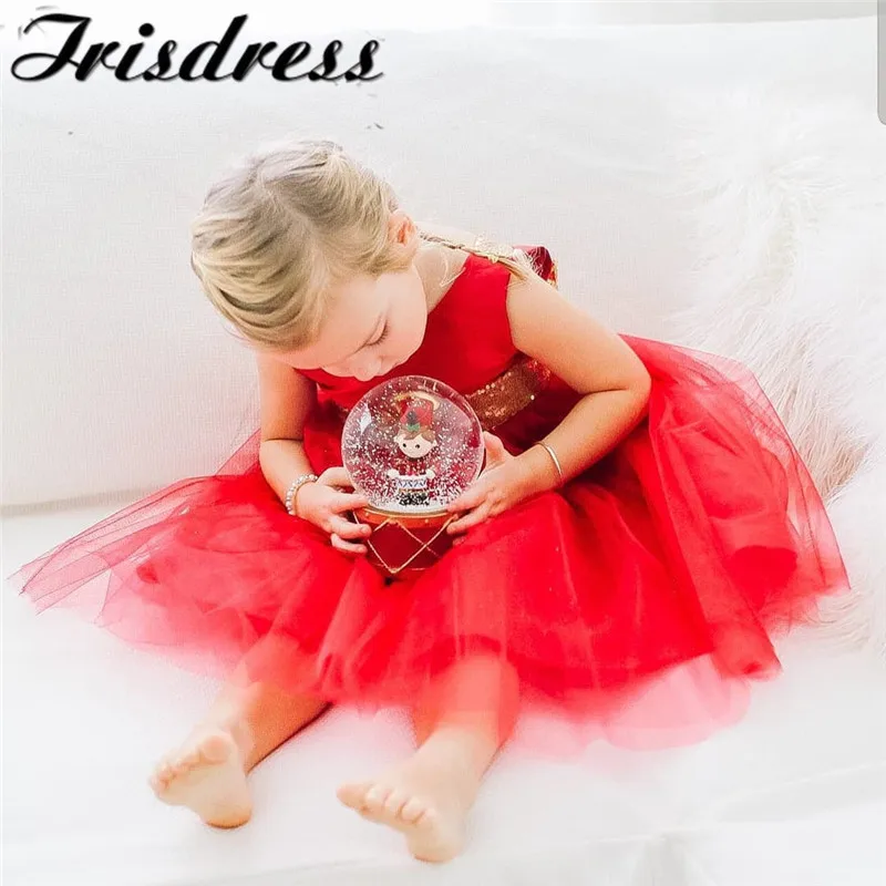 Красное Тюлевое платье с цветочным принтом для девочек на свадьбу 2020 золотыми