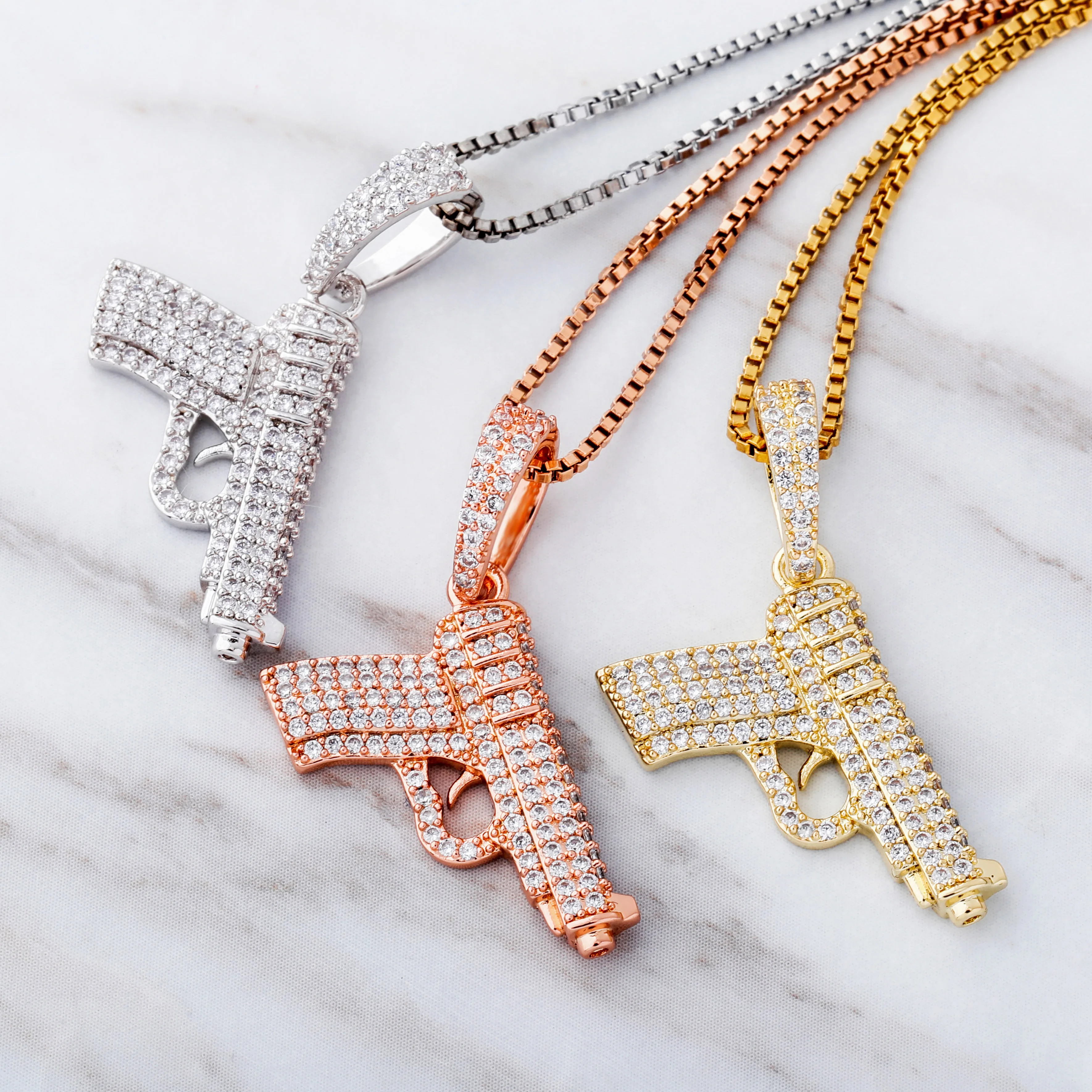 Женский кулон TOPGRILLZ в стиле хип-хоп из серебра 925 пробы сверкающий с пистолетом