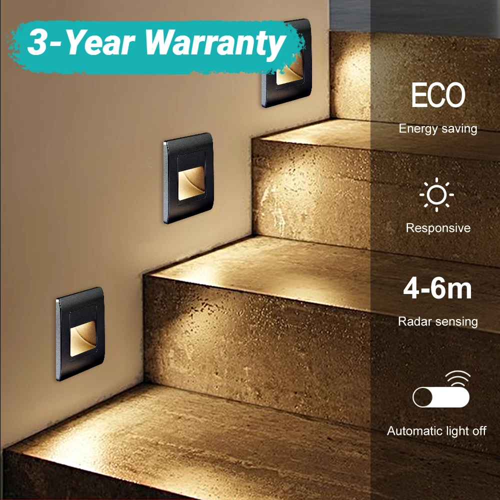 

Ylant LED Recessed Led Wall Lamp PIR Motion Sensor Stair Case Light AC85-265V Step Lamp Corridor Lighting Indoor Wall Lighting