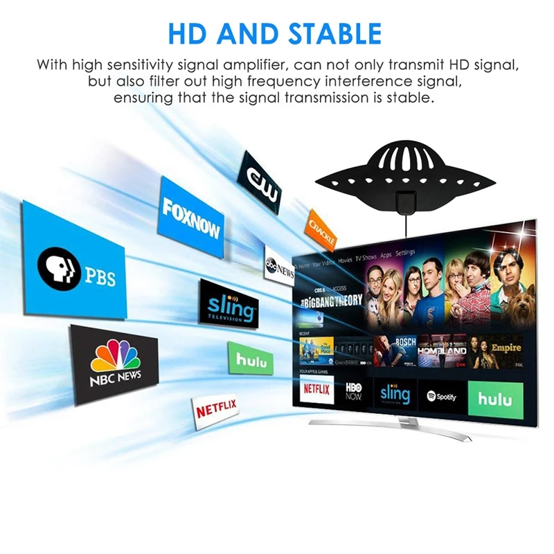 

50 Miles TV Antenna Indoor Outdoor HDTV HD Digital Channels 4K 1080P
