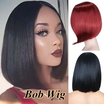 

Colored Blonde Middle Part Short Straight Black Wig Synthetic Wigs for Black Women Heat Resistant Fiber Brown Red Bob Wigs