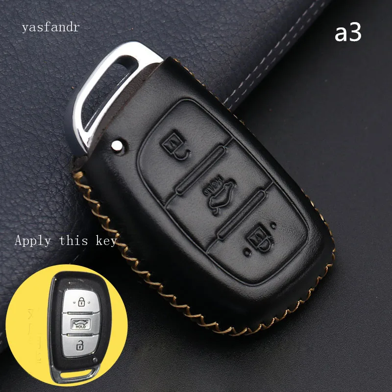 Чехол для автомобильных ключей чехол из натуральной кожи с 3 кнопками Hyundai IX25 IX35 I20