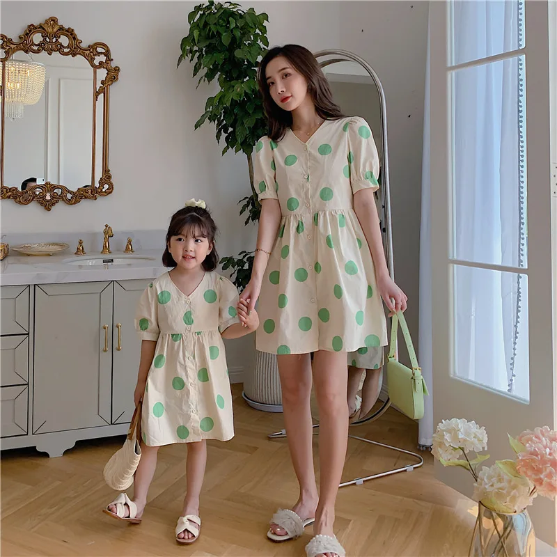 

2021 New Summer Korean Style Parent-Child Dress, Family Matching Outfits , Mother And Girls Dress Support Dropshipping