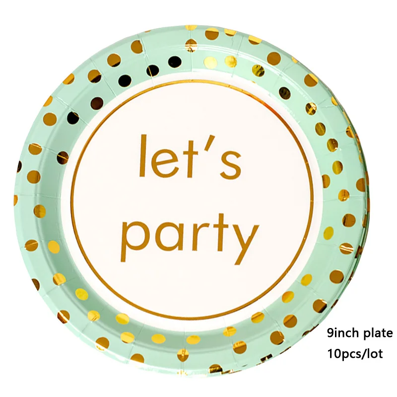 Принадлежности для дня рождения одноразовая посуда зеленые золотые тарелки