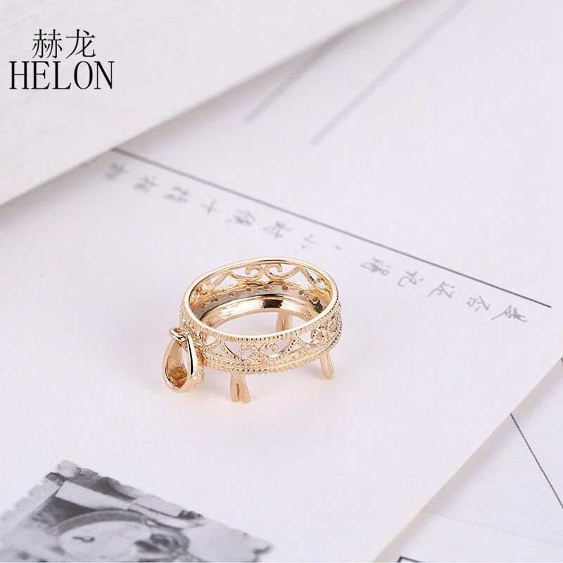 HELON сплошной 14k желтого золота полу крепление Halo Установка с бриллиантом изысканные кулон овальным вырезом 10x12 мм