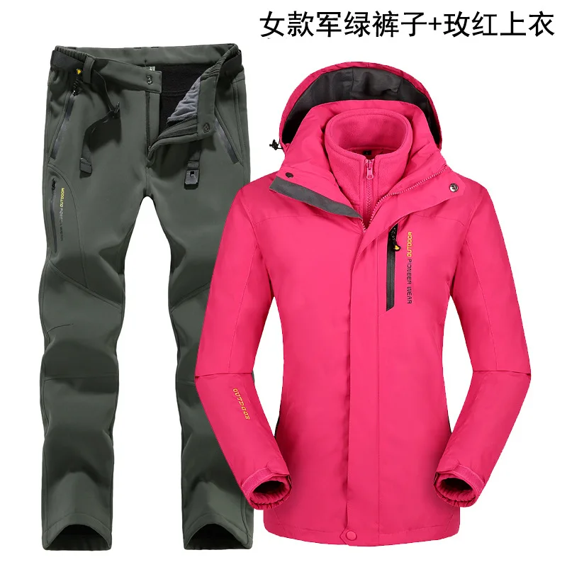 Лыжный костюм для женщин походная куртка и брюки зимняя флисовая подкладка