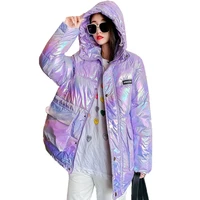 colorful bright cotton padded winter coat female mid length new style coat loose thick parka women coat plus size hooded jacket