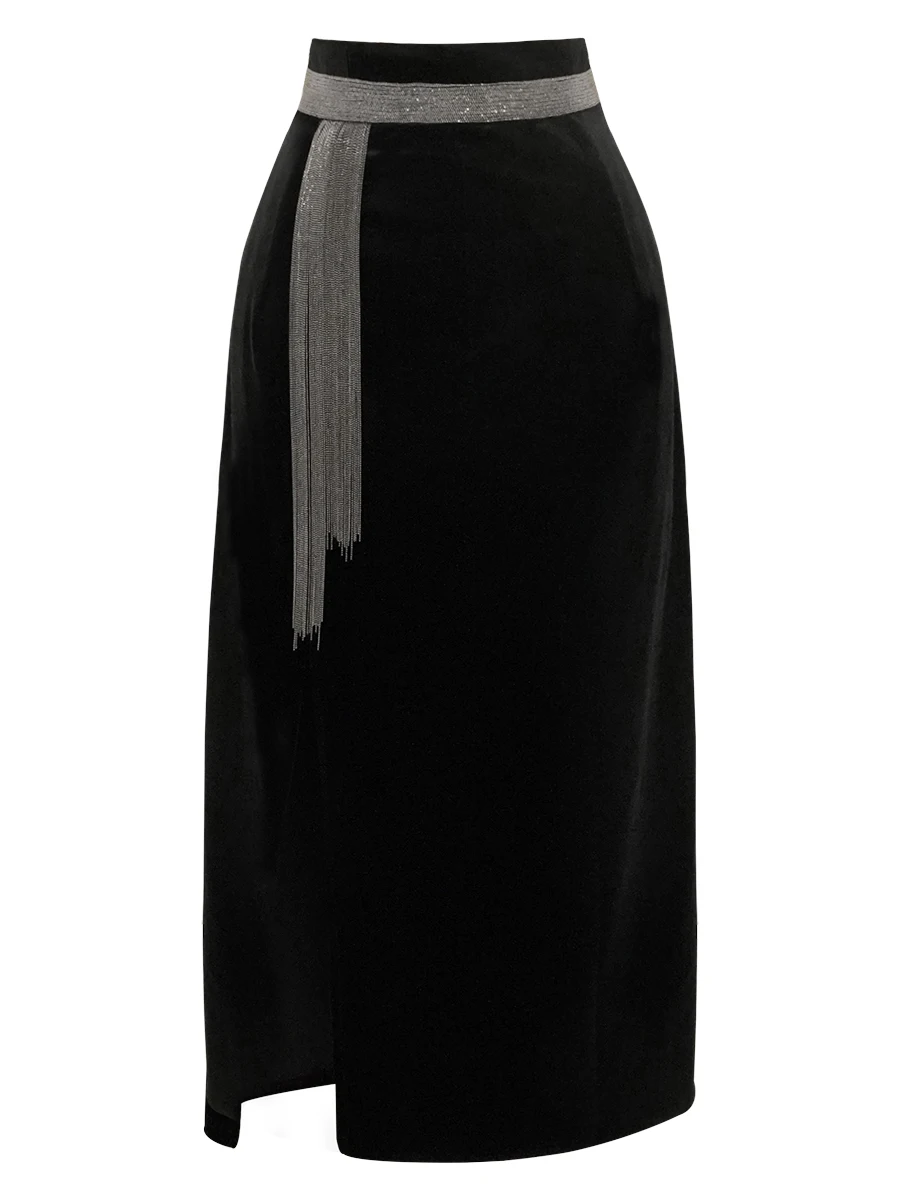 Velvet skirt women 2020 new autumn winter mid length high waist split A-line skirt, versatile and slim skirt
