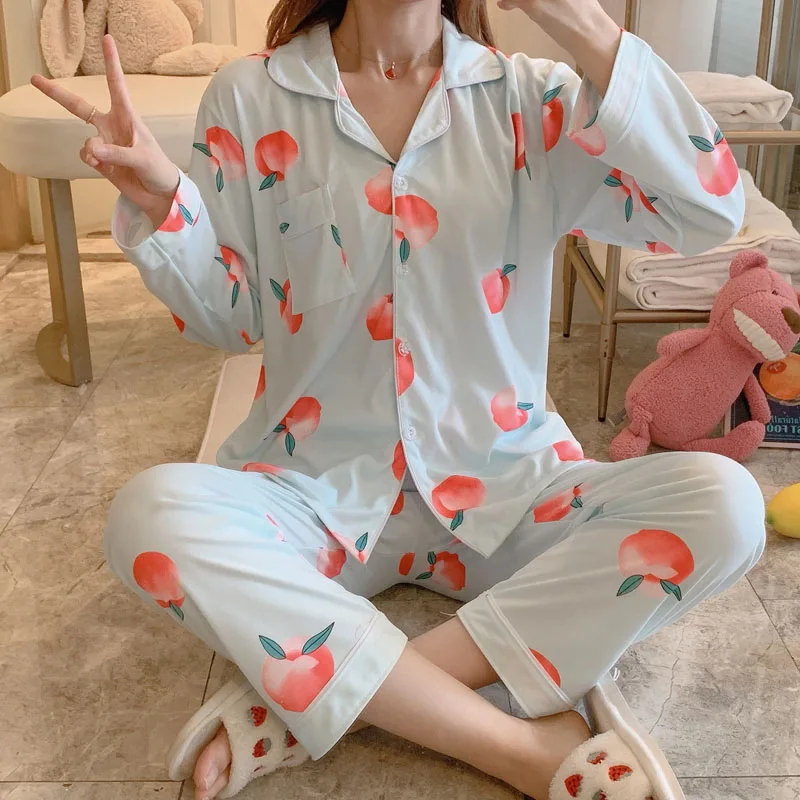 Women's Pajamas Sets Long-sleeved Cardigan Spring and Autumn Home Service Suit Clothes Sleepwear for Women pijama feminino