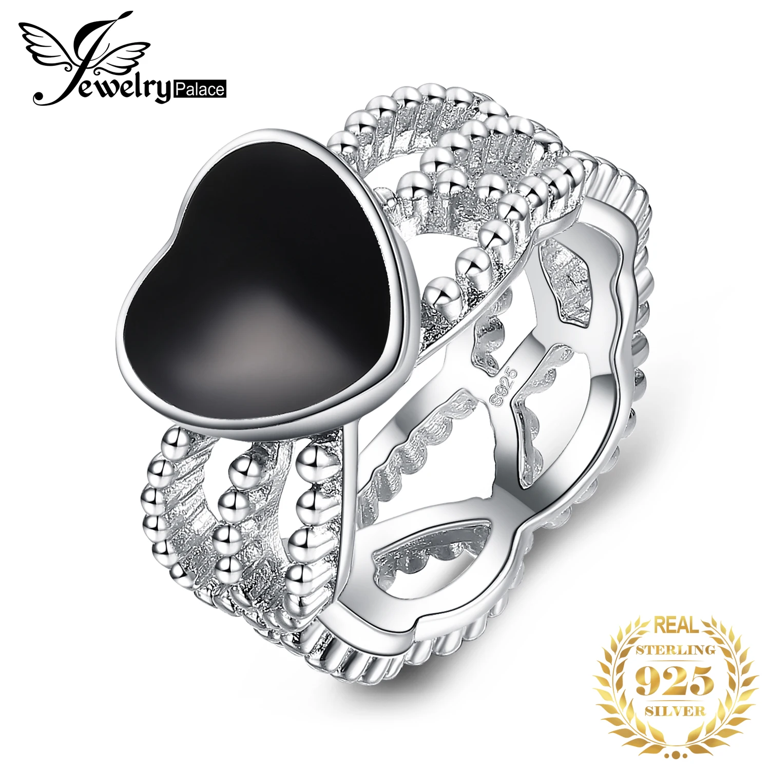 JewelryPalace Винтажное кольцо Love 4.4ct подлинный черный оникс переплетенный браслет 925