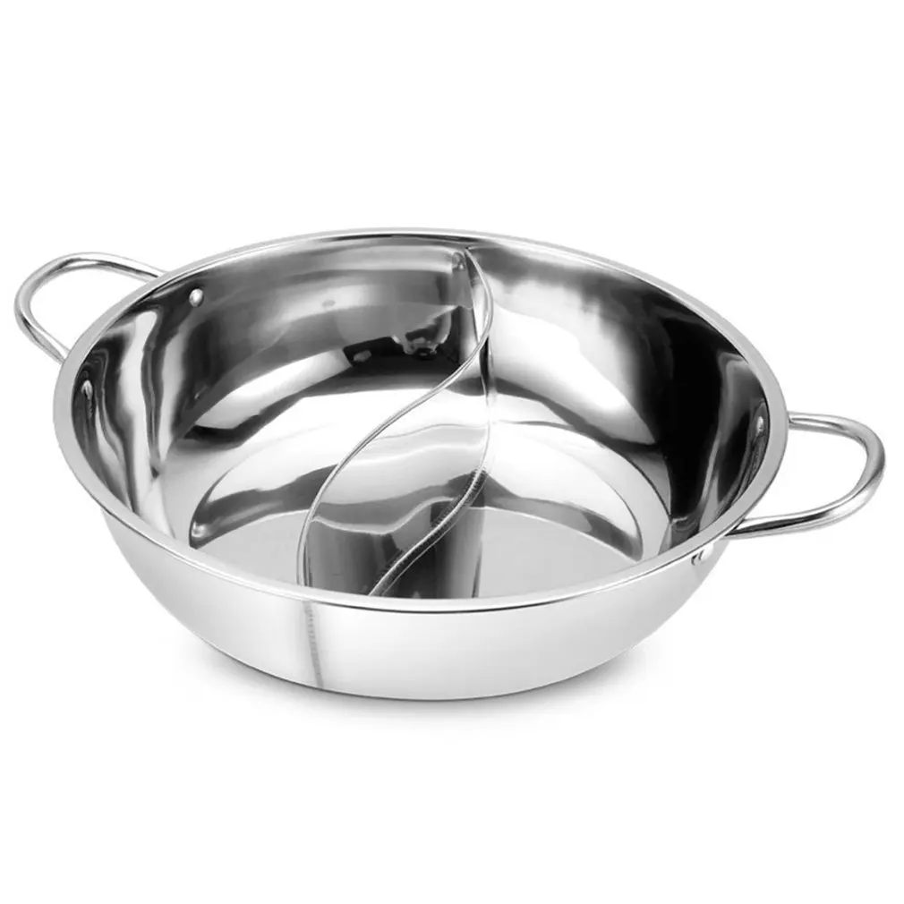 

30cm Stainless Steel Hot Pot Single-Layer Thicken Soup Binaural Mandarin Duck Pot Fondue Cooking Pot for Kitchen Cookware