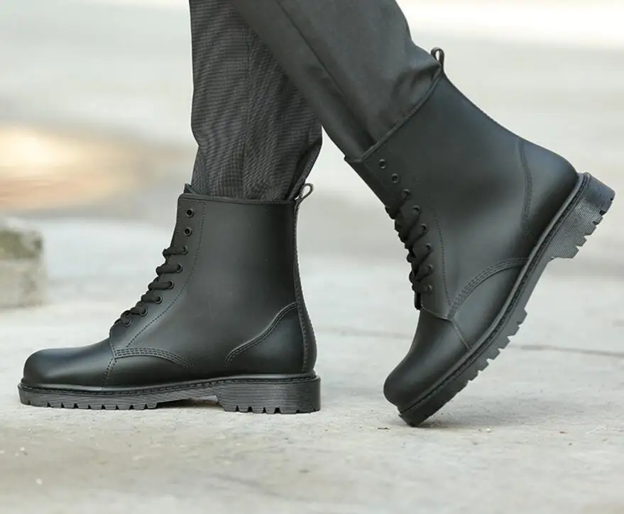 

SunNY Everest men rainboots water shoes lace up boots shoes Rain boots male Martin boots non - slip cooks work garden shoe 44