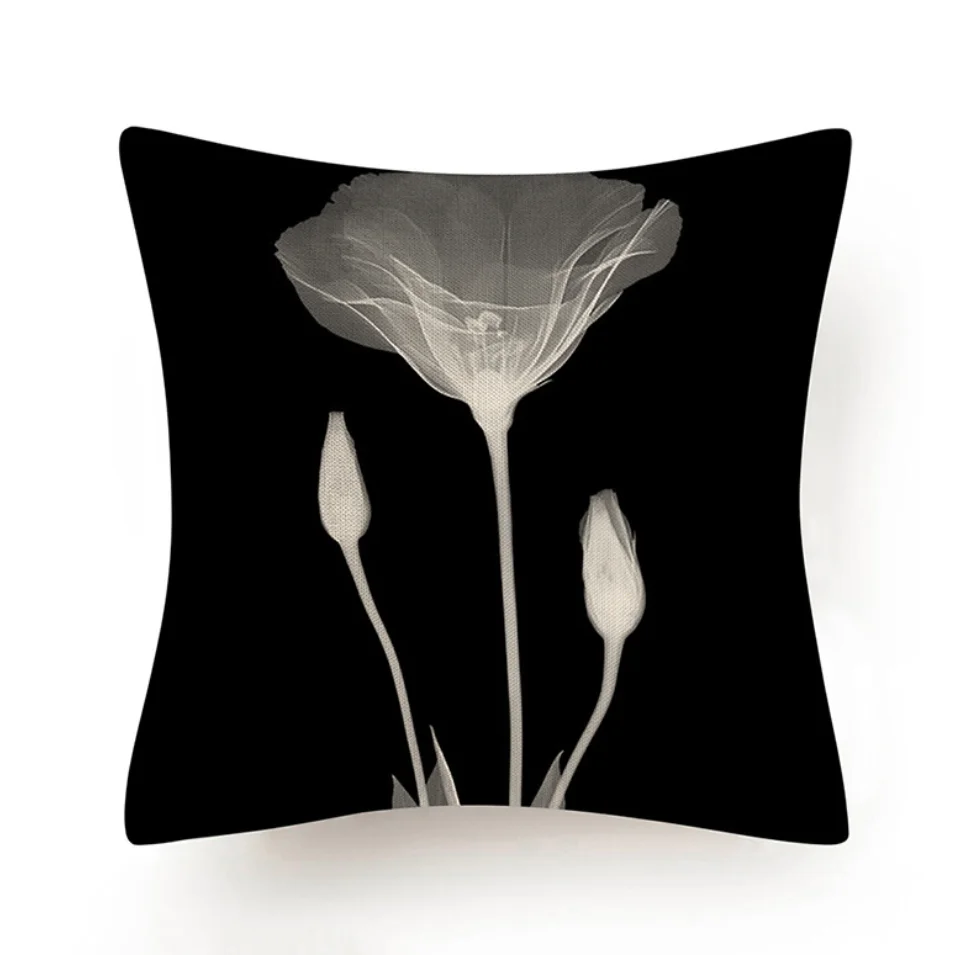 Черно белый с цветочным рисунком чернильного цвета лист льняные наволочки для