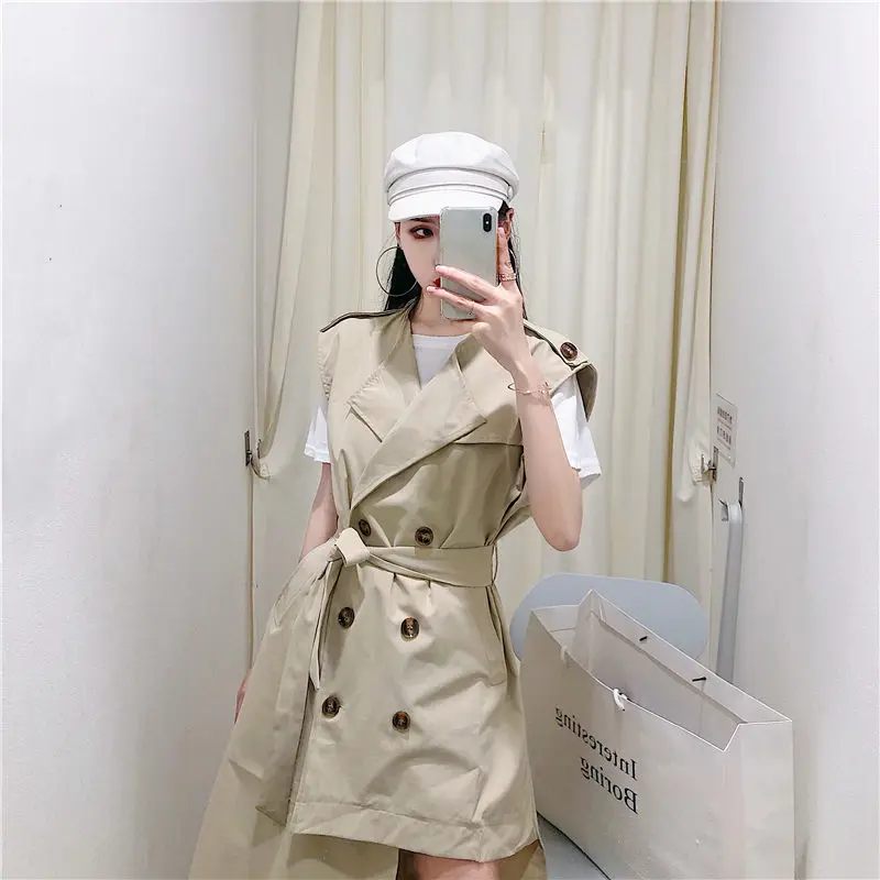 Осень 2020 Новый асимметричный плащ без рукавов в британском стиле Женский Длинный