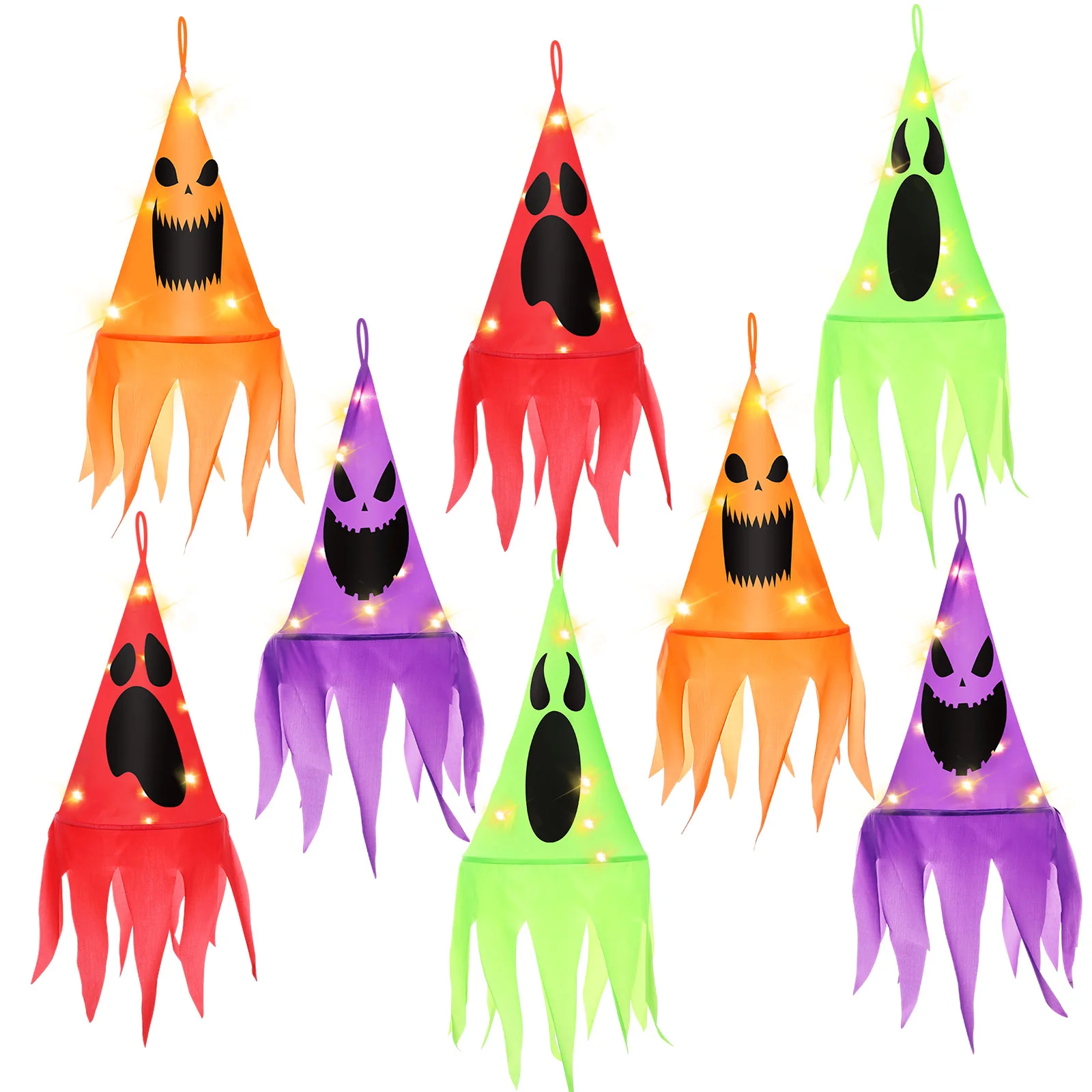 

Toyvian 8PCS Battery Operated Lighted Witch Hats Outdoor Ghost Hats LED String Lights Decoration 8 Lighting Modes