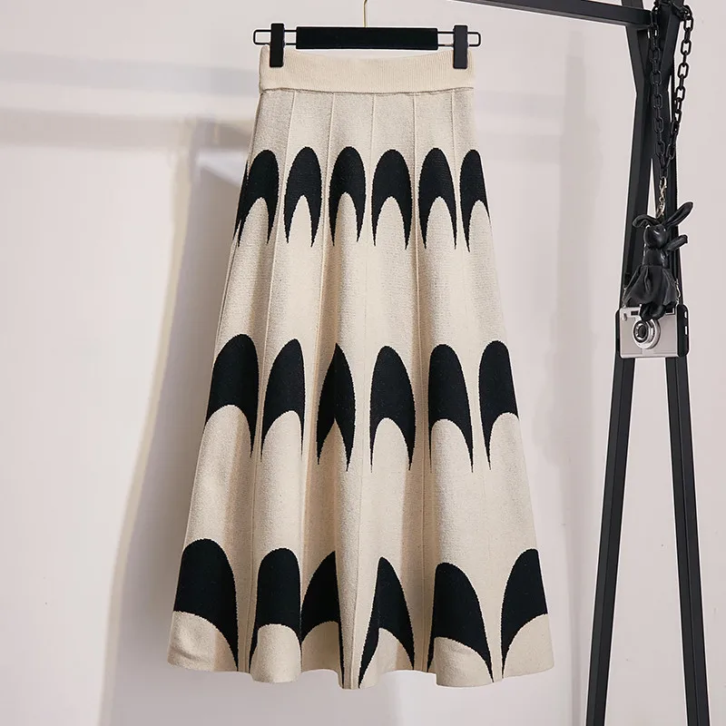 Осенне-зимняя женская вязаная шерстяная плиссированная юбка 2019 Повседневная