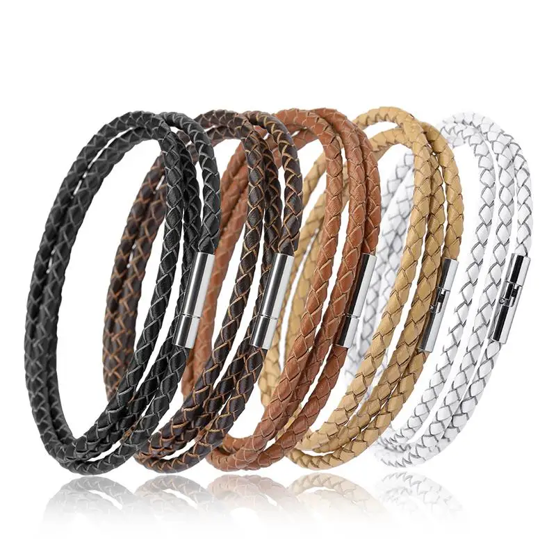Новый мужской модный настоящий кожаный браслет на запястье очаровательный