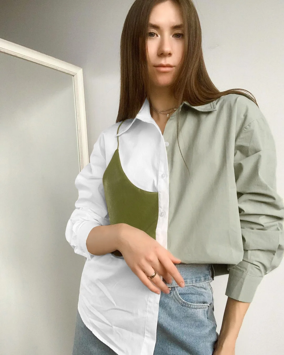 

Blouse Women Office Lady Spliced Tops Patchwork Korean Fashion Clothing Shirt Long Sleeve 2021 Blouse
