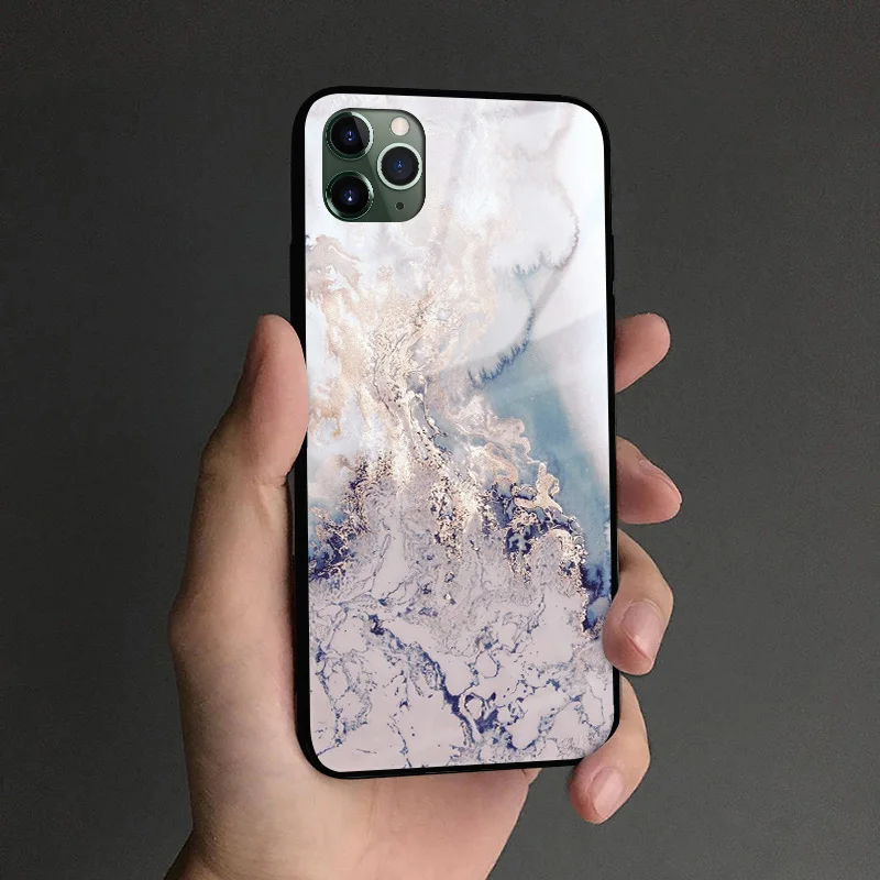 Натуральный керамический гранит мрамор coque закаленное стекло Мягкий силиконовый чехол для телефона оболочка для iPhone 6 6s 7 8 Plus X XR XS 11 Pro MAX - Цвет: TGLASS 12