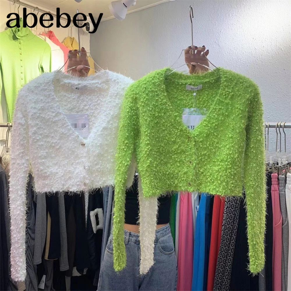 

Кардиган, Свитер, модная осенне-зимняя свободная повседневная трикотажная Милая верхняя одежда с длинным рукавом и V-образным вырезом, женс...