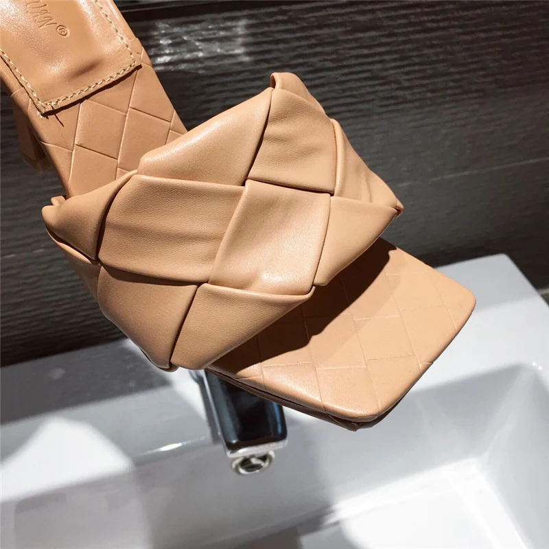 

2021 Luxury Design Slides Women 9cm High Heels Mules Fetish Summer Sandals Stiletto Heels Slippers Prom Platform Stripper Shoes