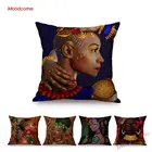 Наволочка для подушки, льняная, в традиционном африканском стиле, Африканская женщина