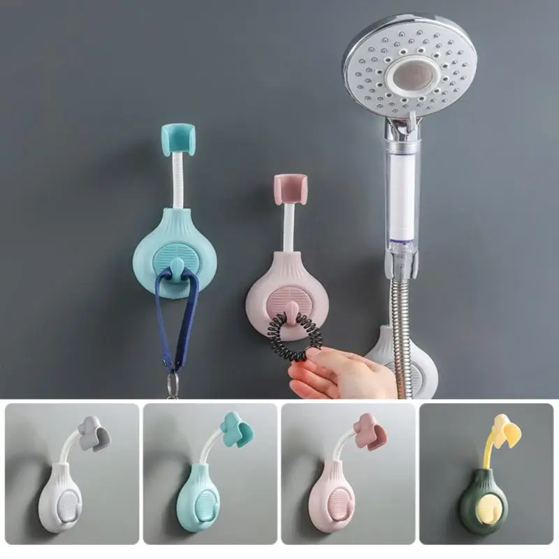 

1PC Universal Adjustable Shower Bracket Holder Cartoon Shower Head Stand Holder With Hooks Wall-Sticky Batheroom Holder