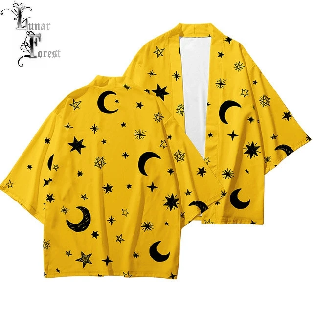 

Sun Moon Star Cardigan Japanese Kimono Haori Yukata Women/Men kimono Summer Shirt Short Sleeve Streetwear Loose
