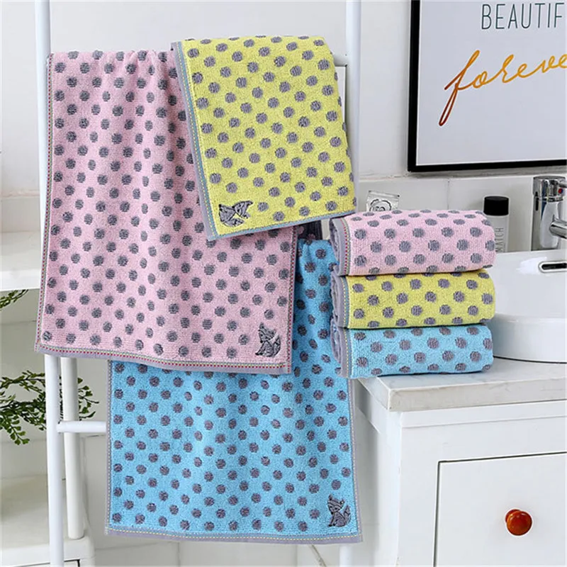 

34x76cm Cotton Jacquard Dot Fox Embroider Thick Soft Absorbent Family Bathroom Adult Body Hand Towel