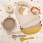 100% пищевой водонепроницаемый детский нагрудник детский разнообразный не жесткий ложка чашка в форме медведя чаша наборы посуды