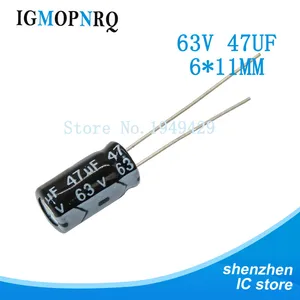 20 шт.лот, алюминиевая крышка, 63В 47 мкФ 6x11 мм алюминиевый электролитический конденсатор с алюминиевой крышкой, 47 (Европа) мкФ с алюминиевой крышкой, 63В 6*11 электролитический конденсатор с алюминиевой крышкой, 63В 47 мкФ