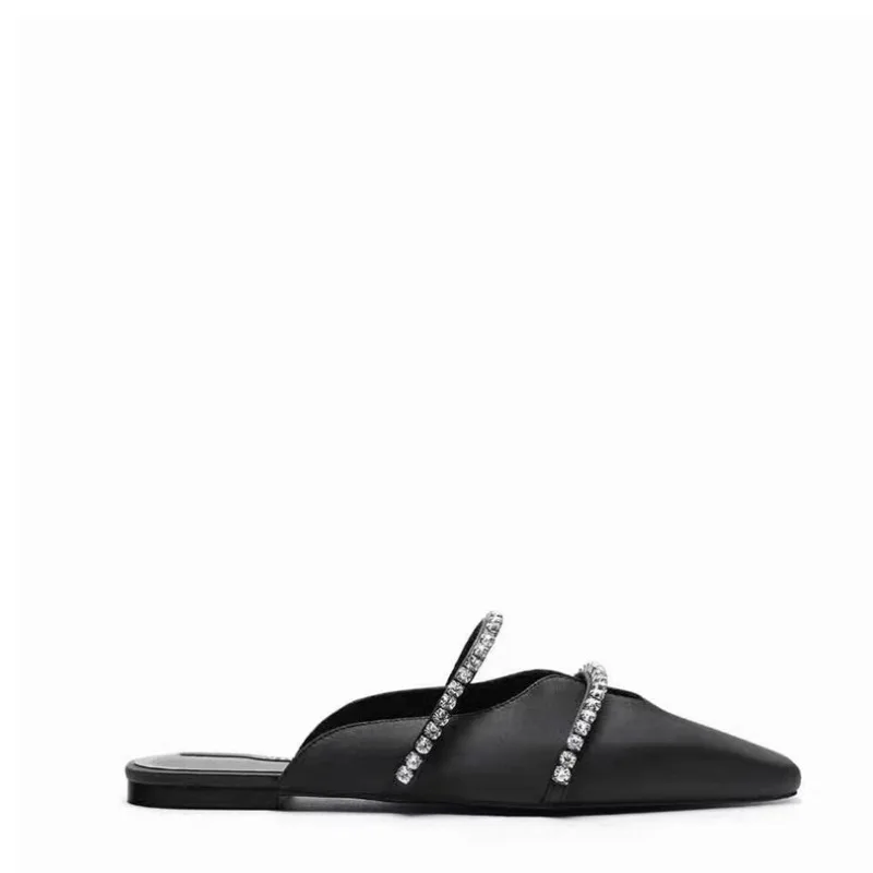 

Shallow Shoes Beige Heeled Sandals Slippers Casual Square Toe Slides Slipers Women Female Mule Black Luxury Flat 2021 Mules Fabr