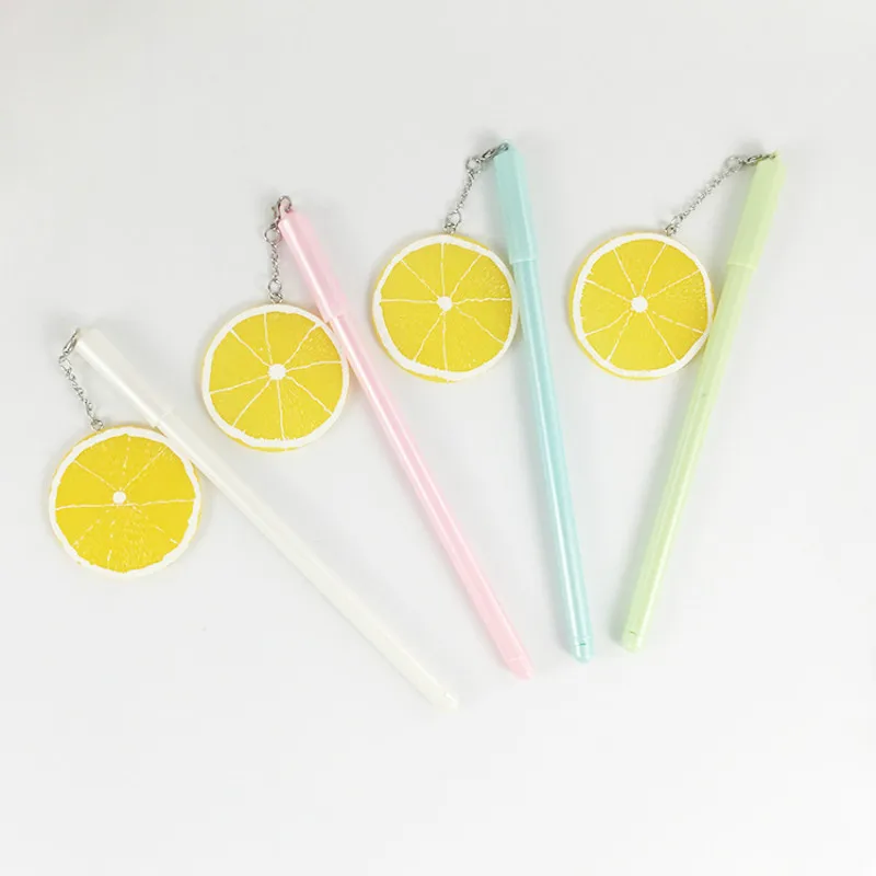 

10PCS Creative Orange Lemon Slice Pendant Neutral Pen Black Needle Tube Cartoon Plastic Gel Pens Kawaii School Supplies
